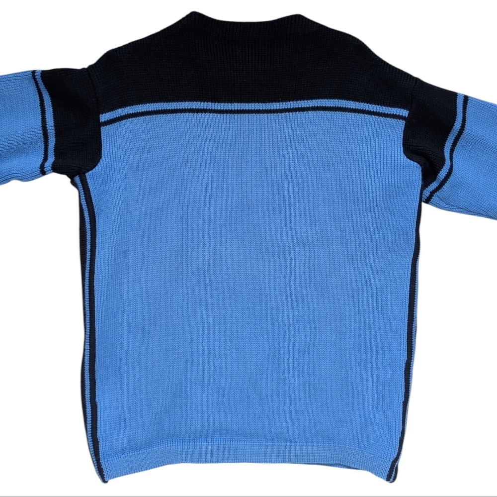 Vintage 70s Wool Ski Black and Blue Knit Sweater - Picture 2 of 12